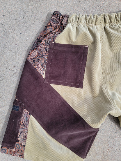 close up of the back pocket of the mens shorts, pocket is topstitched and reinforced at the corners.