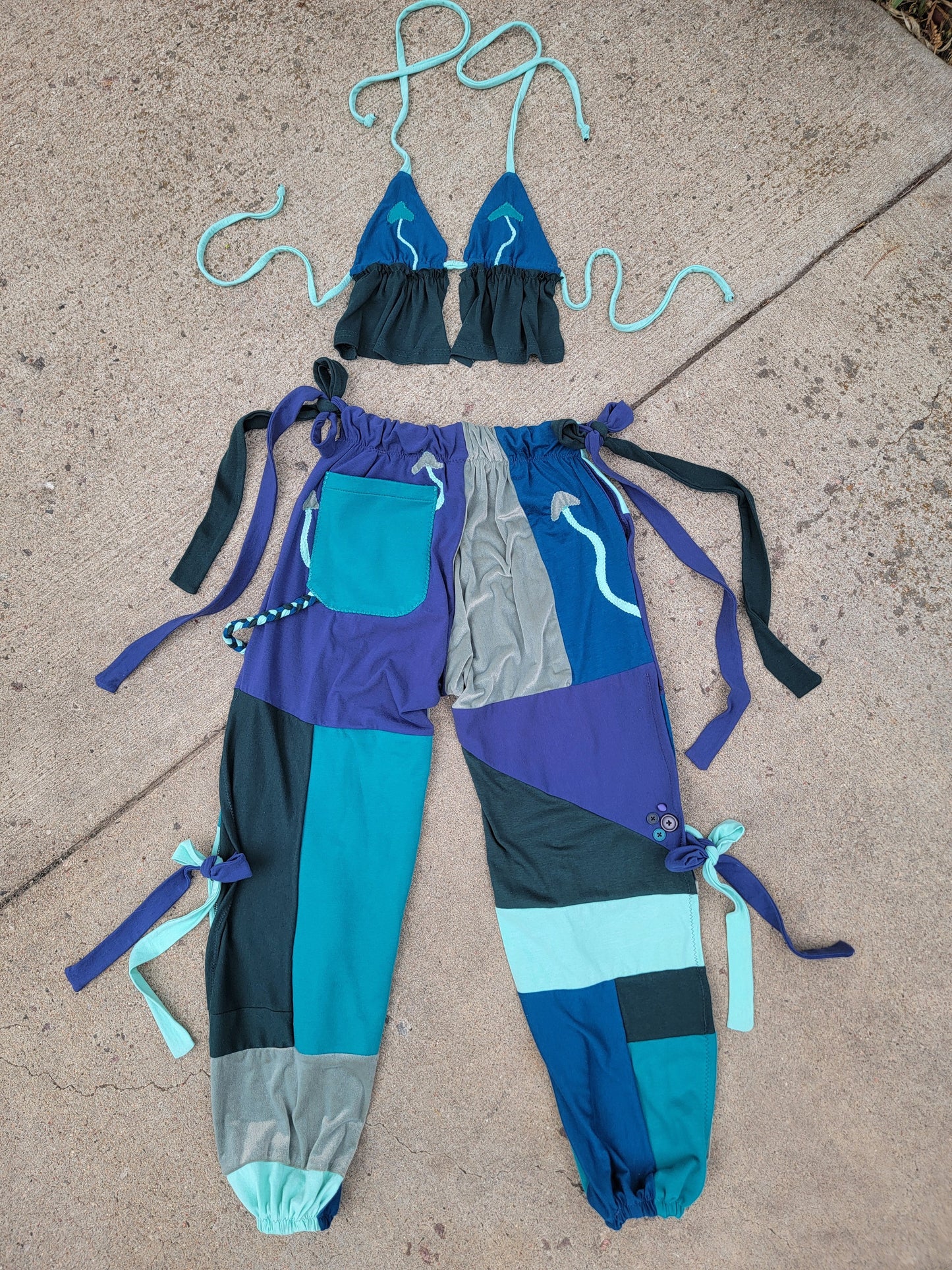 S/M Bikini Top & Patchwork Side-Tie Pants - Nothing is as it Seams