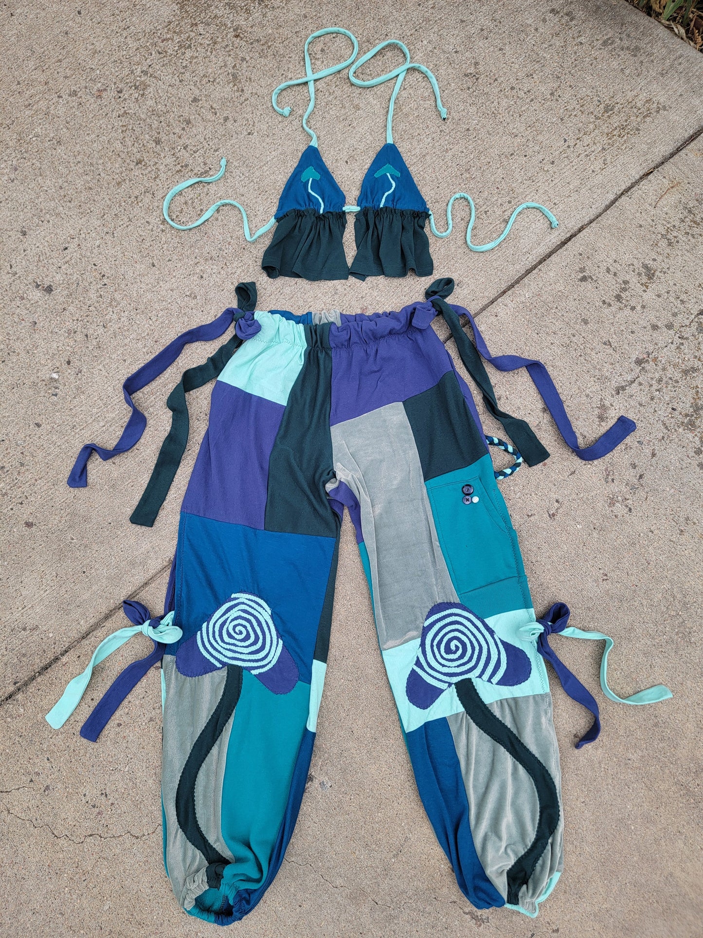 S/M Bikini Top & Patchwork Side-Tie Pants - Nothing is as it Seams